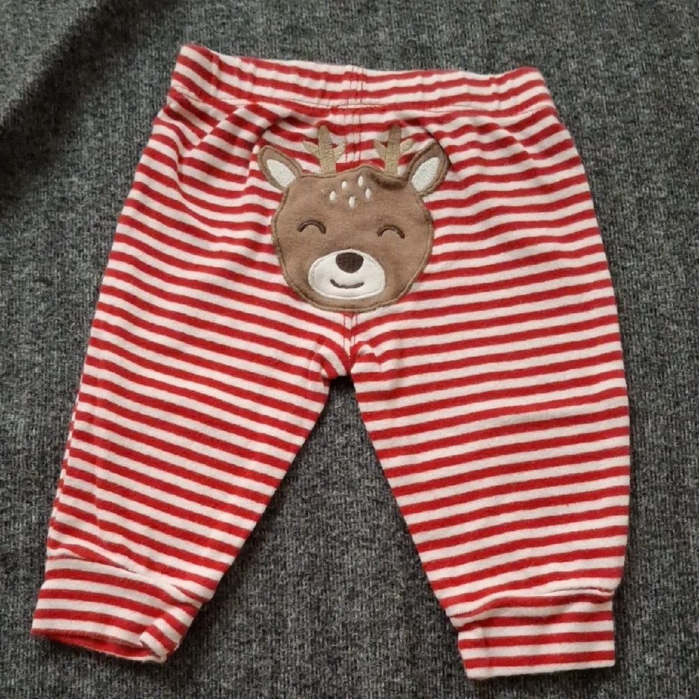 Striped Baby Pants with Reindeer Patch